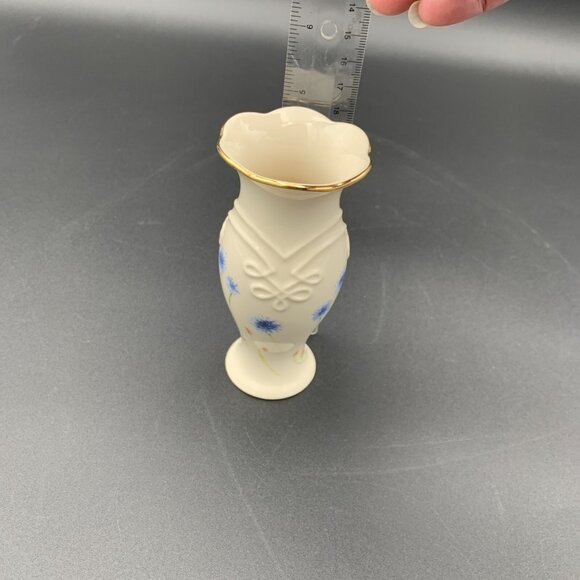 Lenox Bud Vase Holder Floral Ivory Gold Trim Blue Spring Flowers 5" Tall - Picture 7 of 8